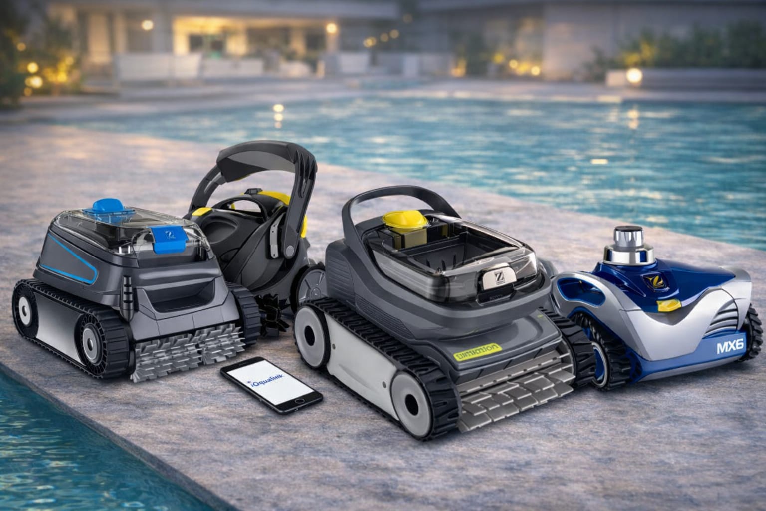 Linha de robôs automáticos de limpeza para piscina com controle por aplicativo